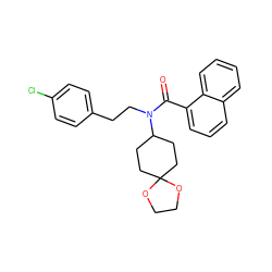 O=C(c1cccc2ccccc12)N(CCc1ccc(Cl)cc1)C1CCC2(CC1)OCCO2 ZINC000045497427