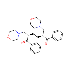 O=C(c1ccccc1)[C@@H](CC[C@H](CN1CCOCC1)C(=O)c1ccccc1)CN1CCOCC1 ZINC000012467575