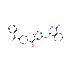 O=C(c1ccccc1)C1CCN(C(=O)c2cc(Cc3n[nH]c(=O)c4c3NCCC4)ccc2F)CC1 ZINC000147446465