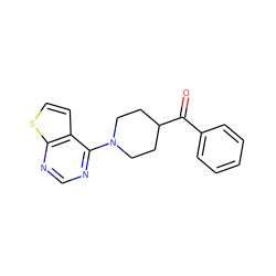 O=C(c1ccccc1)C1CCN(c2ncnc3sccc23)CC1 ZINC000010911759