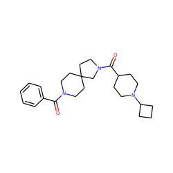 O=C(c1ccccc1)N1CCC2(CC1)CCN(C(=O)C1CCN(C3CCC3)CC1)C2 ZINC000103244066