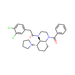 O=C(c1ccccc1)N1CCN(C(=O)Cc2ccc(Cl)c(Cl)c2)[C@@H]2[C@@H](N3CCCC3)CCC[C@H]21 ZINC000147485503