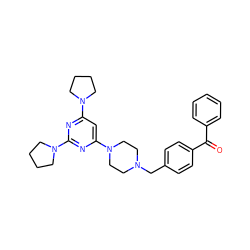 O=C(c1ccccc1)c1ccc(CN2CCN(c3cc(N4CCCC4)nc(N4CCCC4)n3)CC2)cc1 ZINC001772631436