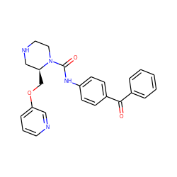 O=C(c1ccccc1)c1ccc(NC(=O)N2CCNC[C@@H]2COc2cccnc2)cc1 ZINC000114578869