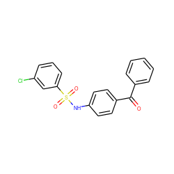 O=C(c1ccccc1)c1ccc(NS(=O)(=O)c2cccc(Cl)c2)cc1 ZINC001256790762