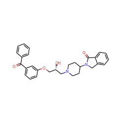 O=C(c1ccccc1)c1cccc(OC[C@H](O)CN2CCC(N3Cc4ccccc4C3=O)CC2)c1 ZINC000473145181