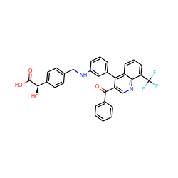 O=C(c1ccccc1)c1cnc2c(C(F)(F)F)cccc2c1-c1cccc(NCc2ccc([C@@H](O)C(=O)O)cc2)c1 ZINC000014972584