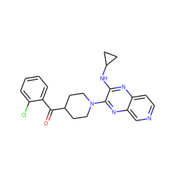 O=C(c1ccccc1Cl)C1CCN(c2nc3cnccc3nc2NC2CC2)CC1 ZINC000144172203