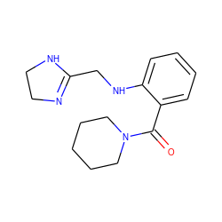 O=C(c1ccccc1NCC1=NCCN1)N1CCCCC1 ZINC000026728780