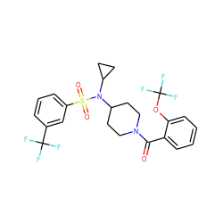 O=C(c1ccccc1OC(F)(F)F)N1CCC(N(C2CC2)S(=O)(=O)c2cccc(C(F)(F)F)c2)CC1 ZINC000095579608