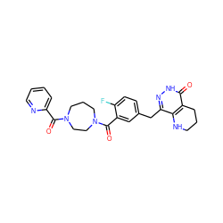 O=C(c1ccccn1)N1CCCN(C(=O)c2cc(Cc3n[nH]c(=O)c4c3NCCC4)ccc2F)CC1 ZINC000149201054