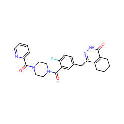 O=C(c1ccccn1)N1CCN(C(=O)c2cc(Cc3n[nH]c(=O)c4c3CCCC4)ccc2F)CC1 ZINC000146682370