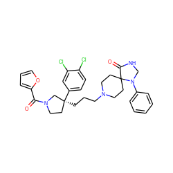 O=C(c1ccco1)N1CC[C@](CCCN2CCC3(CC2)C(=O)NCN3c2ccccc2)(c2ccc(Cl)c(Cl)c2)C1 ZINC000003961237