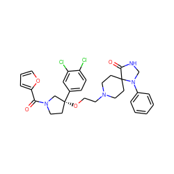 O=C(c1ccco1)N1CC[C@](OCCN2CCC3(CC2)C(=O)NCN3c2ccccc2)(c2ccc(Cl)c(Cl)c2)C1 ZINC000042889558