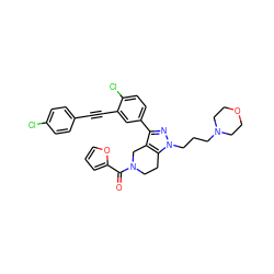 O=C(c1ccco1)N1CCc2c(c(-c3ccc(Cl)c(C#Cc4ccc(Cl)cc4)c3)nn2CCCN2CCOCC2)C1 ZINC000049695229