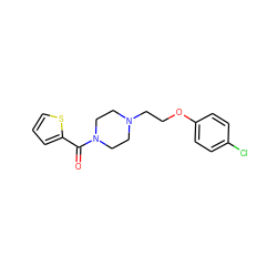 O=C(c1cccs1)N1CCN(CCOc2ccc(Cl)cc2)CC1 ZINC000045292841