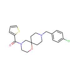 O=C(c1cccs1)N1CCOC2(CCN(Cc3ccc(Cl)cc3)CC2)C1 ZINC000064549403