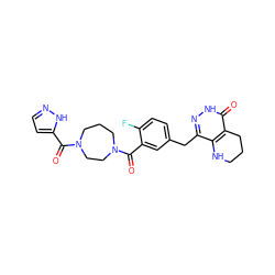 O=C(c1ccn[nH]1)N1CCCN(C(=O)c2cc(Cc3n[nH]c(=O)c4c3NCCC4)ccc2F)CC1 ZINC000140413207