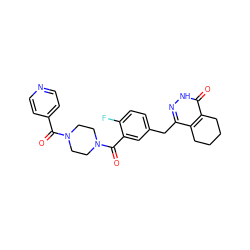 O=C(c1ccncc1)N1CCN(C(=O)c2cc(Cc3n[nH]c(=O)c4c3CCCC4)ccc2F)CC1 ZINC000148934928