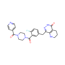 O=C(c1ccncc1)N1CCN(C(=O)c2cc(Cc3n[nH]c(=O)c4c3NCCC4)ccc2F)CC1 ZINC000148314547