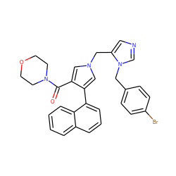 O=C(c1cn(Cc2cncn2Cc2ccc(Br)cc2)cc1-c1cccc2ccccc12)N1CCOCC1 ZINC000001490366