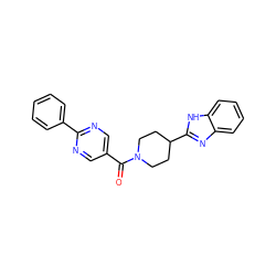 O=C(c1cnc(-c2ccccc2)nc1)N1CCC(c2nc3ccccc3[nH]2)CC1 ZINC000040898615