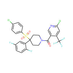 O=C(c1cnc(Cl)cc1C(F)(F)F)N1CCC(c2cc(F)ccc2F)(S(=O)(=O)c2ccc(Cl)cc2)CC1 ZINC000084618983