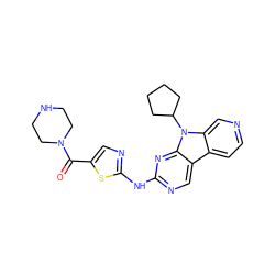 O=C(c1cnc(Nc2ncc3c4ccncc4n(C4CCCC4)c3n2)s1)N1CCNCC1 ZINC000117682289