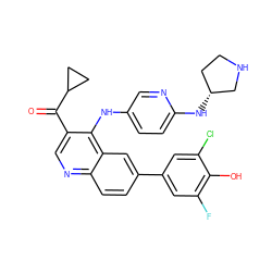 O=C(c1cnc2ccc(-c3cc(F)c(O)c(Cl)c3)cc2c1Nc1ccc(N[C@@H]2CCNC2)nc1)C1CC1 ZINC000114034032