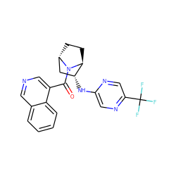 O=C(c1cncc2ccccc12)N1[C@H]2CC[C@H]1[C@H](Nc1cnc(C(F)(F)F)cn1)C2 ZINC000221049483