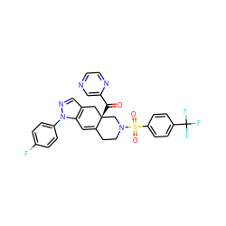 O=C(c1cnccn1)[C@]12Cc3cnn(-c4ccc(F)cc4)c3C=C1CCN(S(=O)(=O)c1ccc(C(F)(F)F)cc1)C2 ZINC000141870249