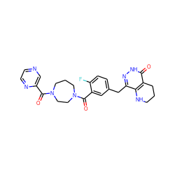 O=C(c1cnccn1)N1CCCN(C(=O)c2cc(Cc3n[nH]c(=O)c4c3NCCC4)ccc2F)CC1 ZINC000140471680