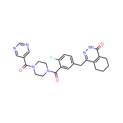 O=C(c1cncnc1)N1CCN(C(=O)c2cc(Cc3n[nH]c(=O)c4c3CCCC4)ccc2F)CC1 ZINC000146690339