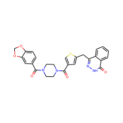 O=C(c1csc(Cc2n[nH]c(=O)c3ccccc23)c1)N1CCN(C(=O)c2ccc3c(c2)OCO3)CC1 ZINC000299833526