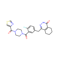 O=C(c1cscn1)N1CCN(C(=O)c2cc(Cc3n[nH]c(=O)c4c3CCCC4)ccc2F)CC1 ZINC000148357396