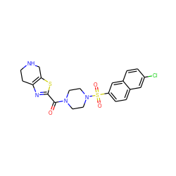 O=C(c1nc2c(s1)CNCC2)N1CCN(S(=O)(=O)c2ccc3cc(Cl)ccc3c2)CC1 ZINC000013584083