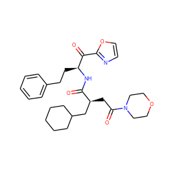 O=C(c1ncco1)[C@H](CCc1ccccc1)NC(=O)[C@@H](CC(=O)N1CCOCC1)CC1CCCCC1 ZINC000029124604