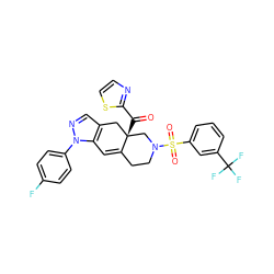 O=C(c1nccs1)[C@]12Cc3cnn(-c4ccc(F)cc4)c3C=C1CCN(S(=O)(=O)c1cccc(C(F)(F)F)c1)C2 ZINC000216675240