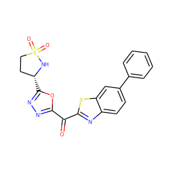 O=C(c1nnc([C@@H]2CCS(=O)(=O)N2)o1)c1nc2ccc(-c3ccccc3)cc2s1 ZINC000210817953