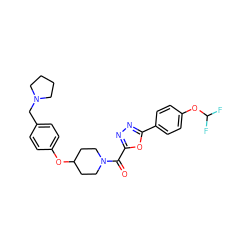 O=C(c1nnc(-c2ccc(OC(F)F)cc2)o1)N1CCC(Oc2ccc(CN3CCCC3)cc2)CC1 ZINC000653726124