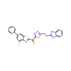 O=C(c1nnc(CCc2nc3ccccc3[nH]2)o1)c1nc2c(F)cc(-c3ccccc3)cc2s1 ZINC001772596984