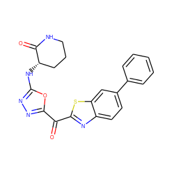 O=C(c1nnc(N[C@H]2CCCNC2=O)o1)c1nc2ccc(-c3ccccc3)cc2s1 ZINC001772588647