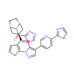 O=C(c1nnc[nH]1)N1[C@H]2CC[C@@H]1C[C@@H](c1nc3c(-c4ccc(-c5ncc[nH]5)nc4)cnn3c3[nH]ccc13)C2 ZINC000103092226