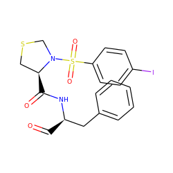 O=C[C@H](Cc1ccccc1)NC(=O)[C@H]1CSCN1S(=O)(=O)c1ccc(I)cc1 ZINC000036287365