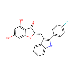 O=C1/C(=C/c2c(-c3ccc(F)cc3)[nH]c3ccccc23)Oc2cc(O)cc(O)c21 ZINC000049068545