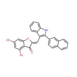 O=C1/C(=C/c2c(-c3ccc4ccccc4c3)[nH]c3ccccc23)Oc2cc(O)cc(O)c21 ZINC000049112195