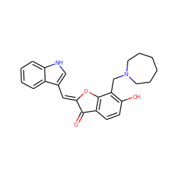 O=C1/C(=C/c2c[nH]c3ccccc23)Oc2c1ccc(O)c2CN1CCCCCC1 ZINC000002325006