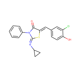 O=C1/C(=C/c2ccc(O)c(Cl)c2)S/C(=N\C2CC2)N1c1ccccc1 ZINC000049089422