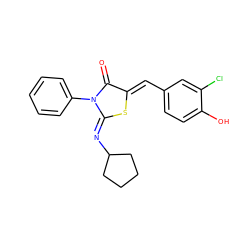 O=C1/C(=C/c2ccc(O)c(Cl)c2)S/C(=N\C2CCCC2)N1c1ccccc1 ZINC000049068726