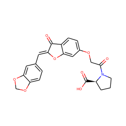 O=C1/C(=C/c2ccc3c(c2)OCO3)Oc2cc(OCC(=O)N3CCC[C@H]3C(=O)O)ccc21 ZINC000008789939